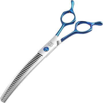 Curved Chunkers Dog Grooming Scissors with Coating 440C Stainless Steel, 7 inch Professional Chunker Shears,25 Degree of Curved Blade,Dog Trimming Scissors for Grooming Face and Paws