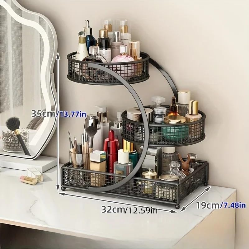 Calaytaly Makeup Organizer Countertop for Vanity, 3 Tier Bathroom Bedroom Counter Skincare Organizer Cosmetic Display Shelf Vanity Accessories for Women Multi-Purpose Metal Storage Rack for Home, Office