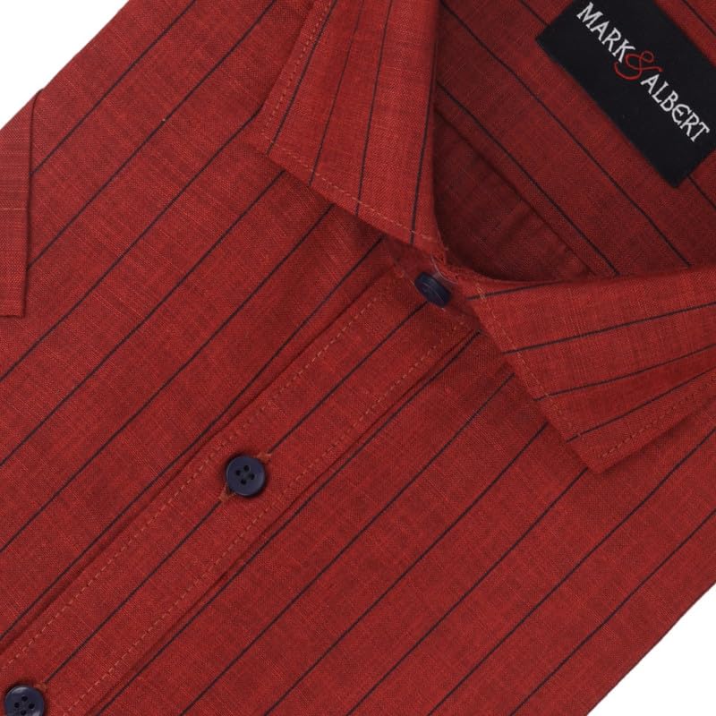 Image of MARK & ALBERT Men's Half Sleeve Cotton Linen Striped Shirt