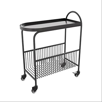 Living Room Table Small Sofa Side Table End Table with Wheels, 2-Tier Utility Rolling Cart Storage, Mobile Trolley Organizer with Handle for Office Home Kitchen Organization Outdoor Side Table