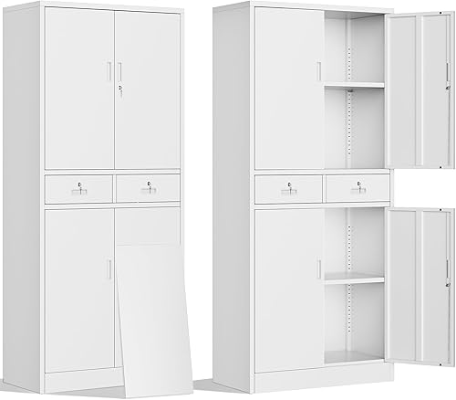 Miniatura 16 de BESFUR Armarios de almacenamiento de metal con estantes y puertas, armario de almacenamiento con bloqueo de 36 pulgadas de alto para oficina en