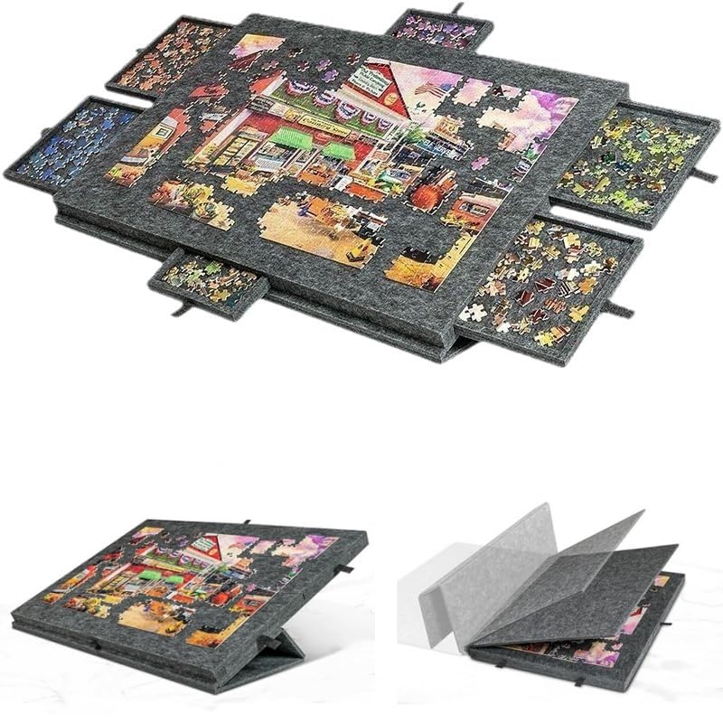 Tilting Jigsaw Puzzle Board, 2 in 1 Felt Puzzle Board with Cover and 6 Drawers for 1000 Pieces, Puzzle Table with Lightweight Design for Adults & Kids