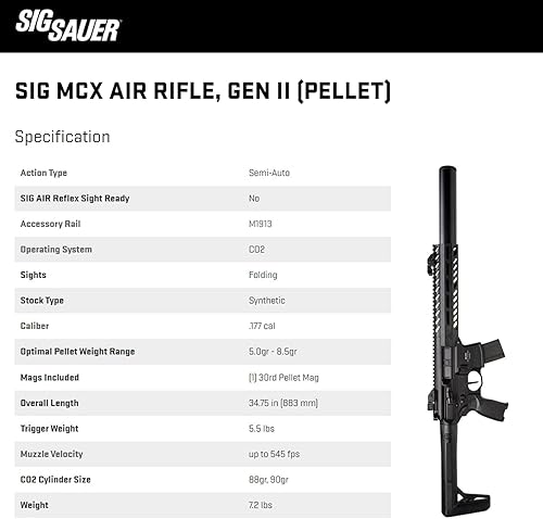 Miniatura 5 de Sig Sauer MCX Gen 2 .177 Caliber 30rd CO2-Powered Semi-Auto Pellet Air Rifle  Accurate High-Performance Airgun for Shooting Training & Practice