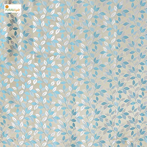 Image of Purav Light Jacquard Curtains Set of 3 Piece 7 Feet Long for Window & Living /Bedroom, Room Darkening Jute Polyester Weaved Parda, 3PC (Door - 7 Feet, Aqua)