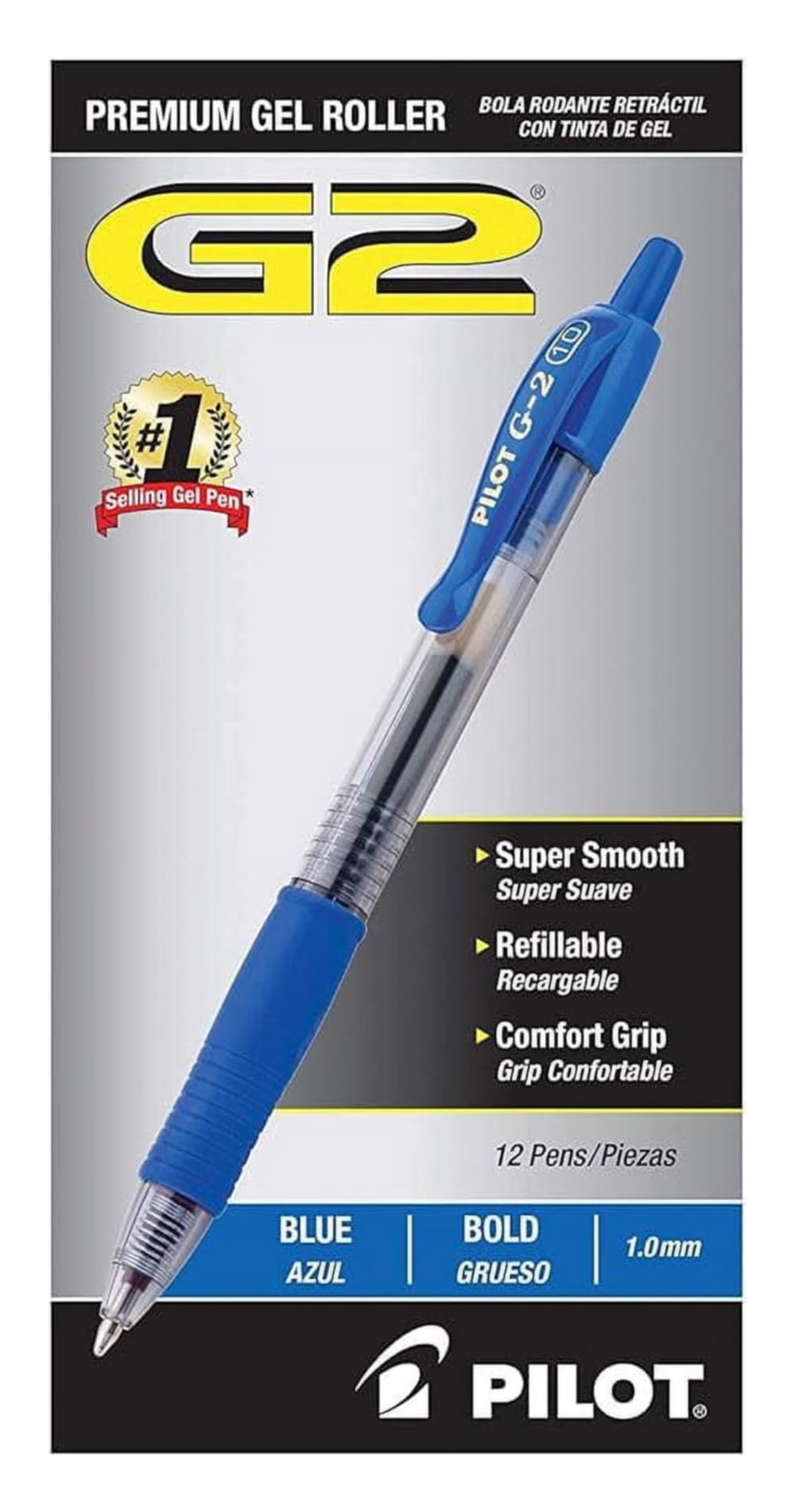 PILOT G2 Premium Refillable & Retractable Rolling Ball Gel Pens, Bold Point, Blue Ink, 12 Count (31257), 1 Pack