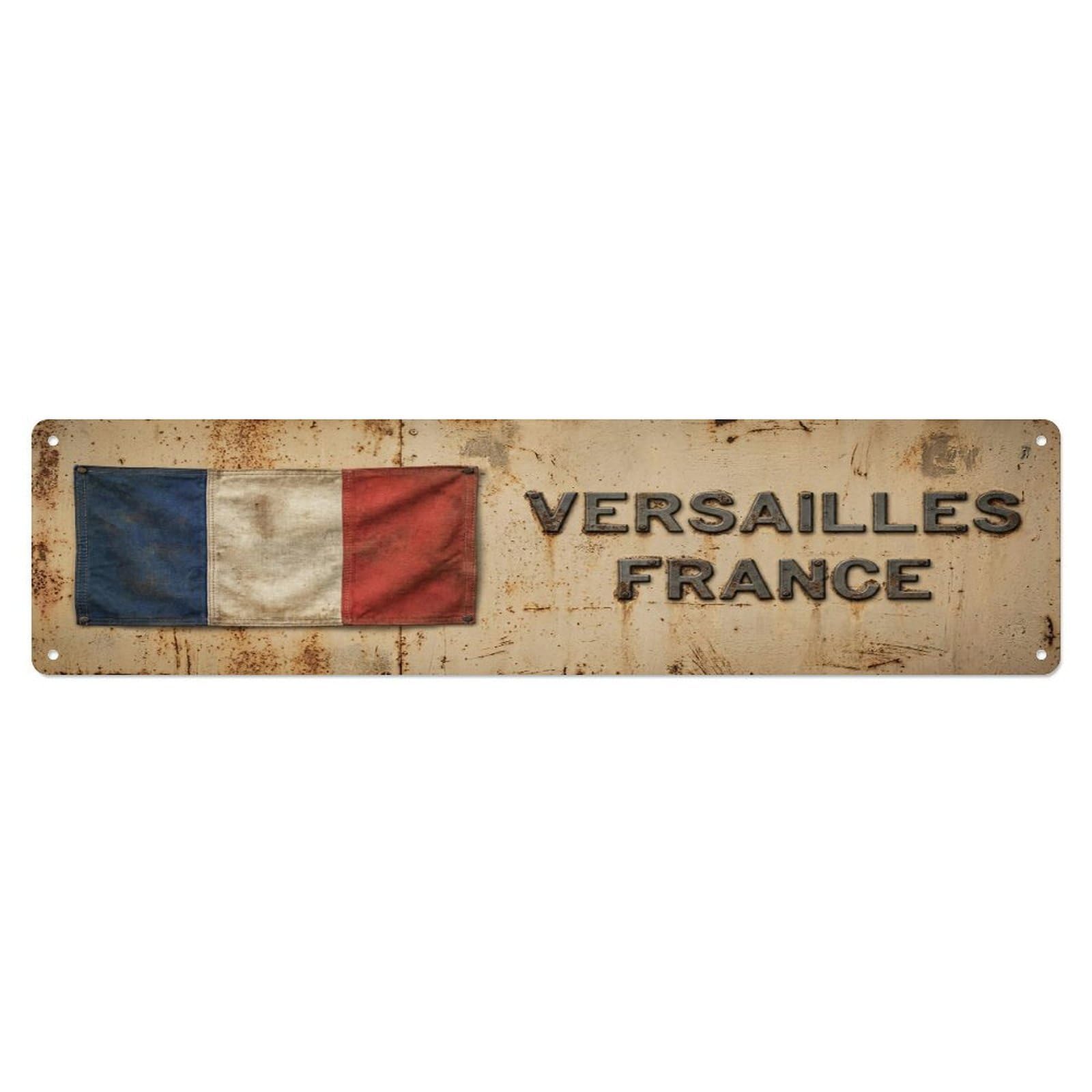 Vintage Versailles France Flag Decor Rustic Travel Metal Tin Sign
