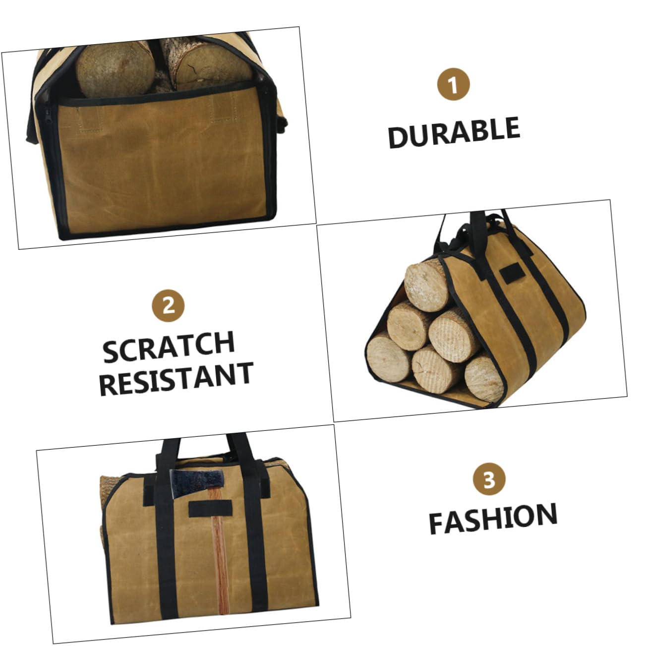 Zerodeko Borsa per Legna Resistente al Fuoco in Tela Maniglie e Cerniera, Borsa per Carbone e Legna da Ardere per Uso Esterno e Campeggio