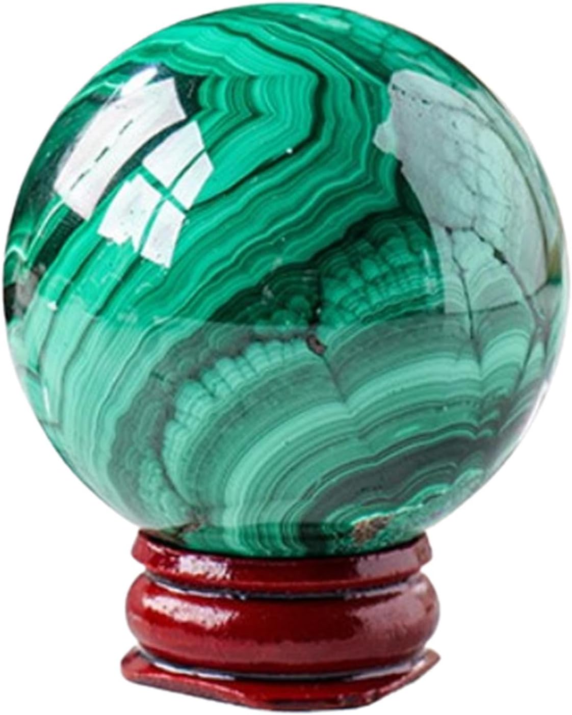 Decorative Crystal Balls Malachite Sphere with Wood Stand Collection Crystal Gemstone Ball Divination Sphere Sculpture Figurine,5-5.5cm