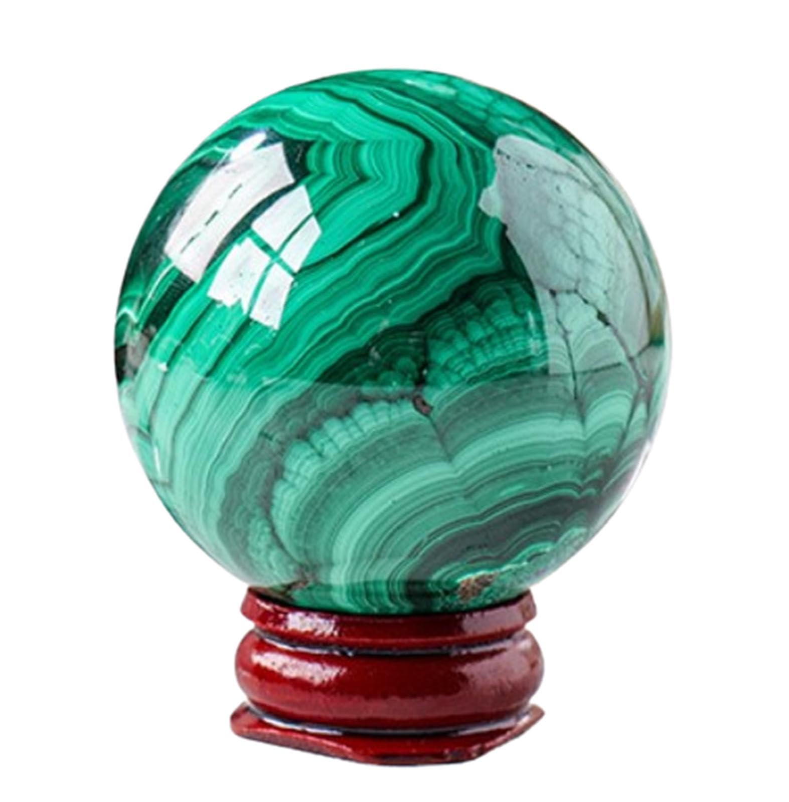 BJXKHFPIV Decorative Crystal Balls Malachite Sphere with Wood Stand Collection Crystal Gemstone Ball Divination Sphere Sculpture Figurine,5-5.5cm