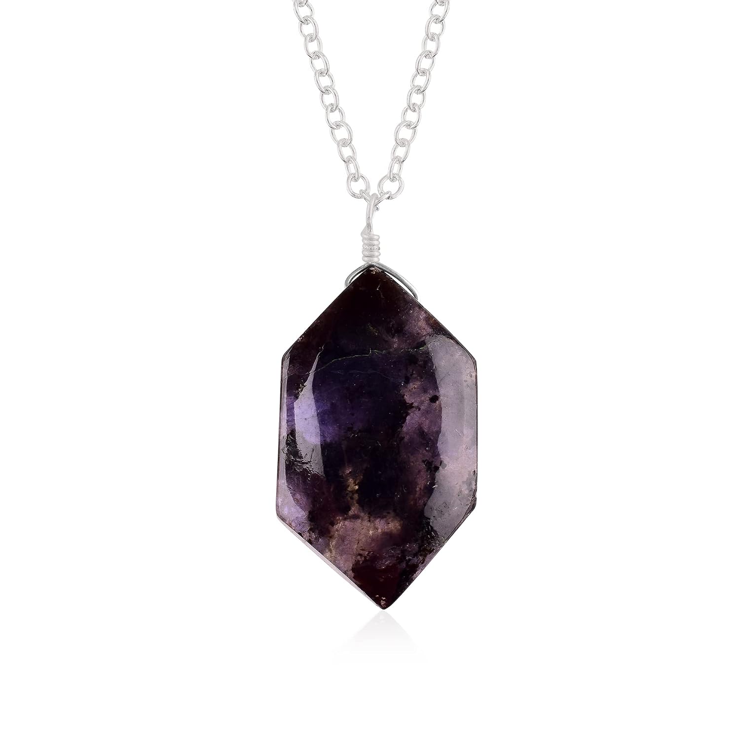 Natural Lepidolite Crystals Pendant Necklace, Hexagon Cabochon Gemstone, Energy Healing Crystals, Birthday, Gift for Her, Gemstone Jewelry 18 inch AAA+ Quality (lepidolite B)