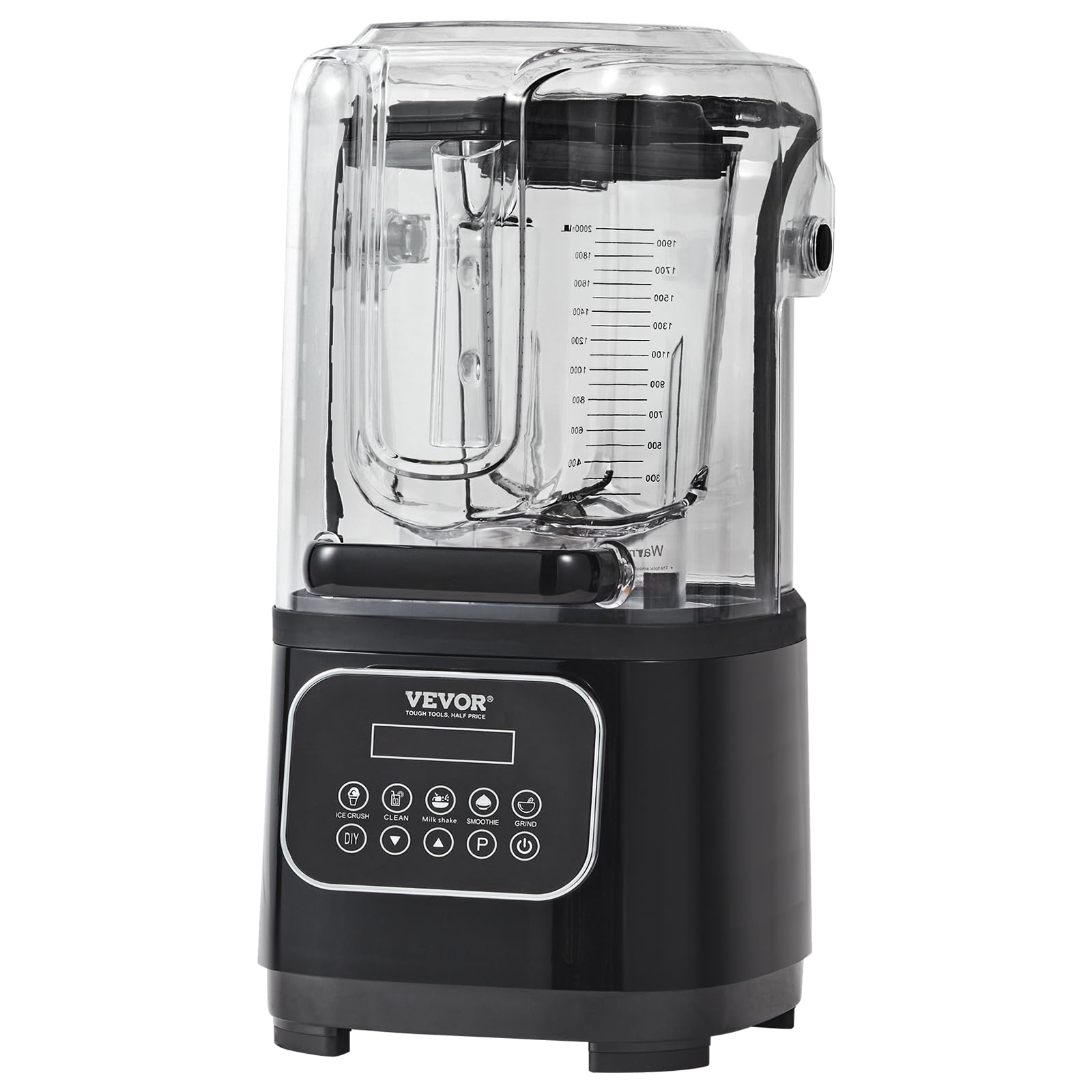 VEVOR Mixeur Professionnel 2 L, Blender Électrique de Comptoir, Mélangeur Multifonctionnel avec Bouclier et Bol en Plastique, 9 Vitesses et 5 Fonctions, pour Boissons Glacées Milk-shakes Smoothies