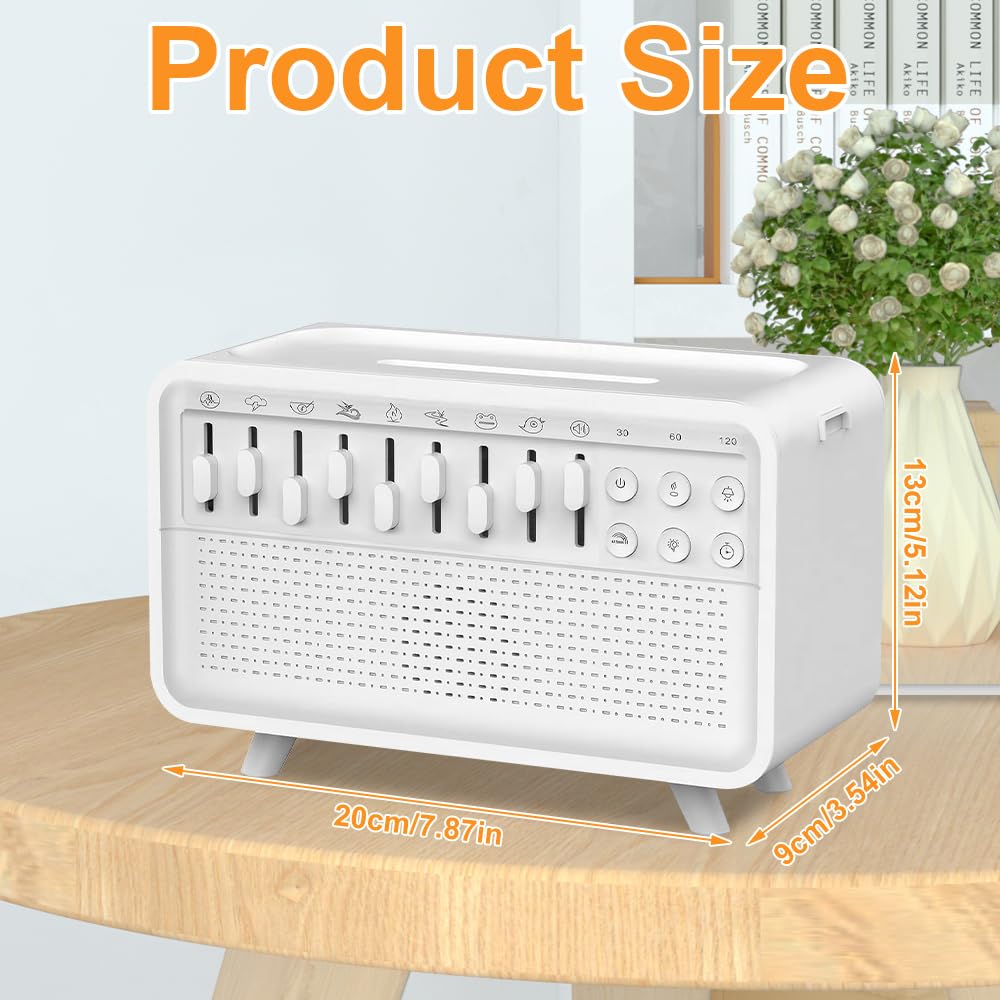 Rumori Bianchi, Macchina Rumore Bianco, White Noise Machine con 8 Suoni Della Natura, Luce Notturna, Bluetooth, Umidificatore a Fiamma, Rumore Bianco per Dormire per Bambini Adult