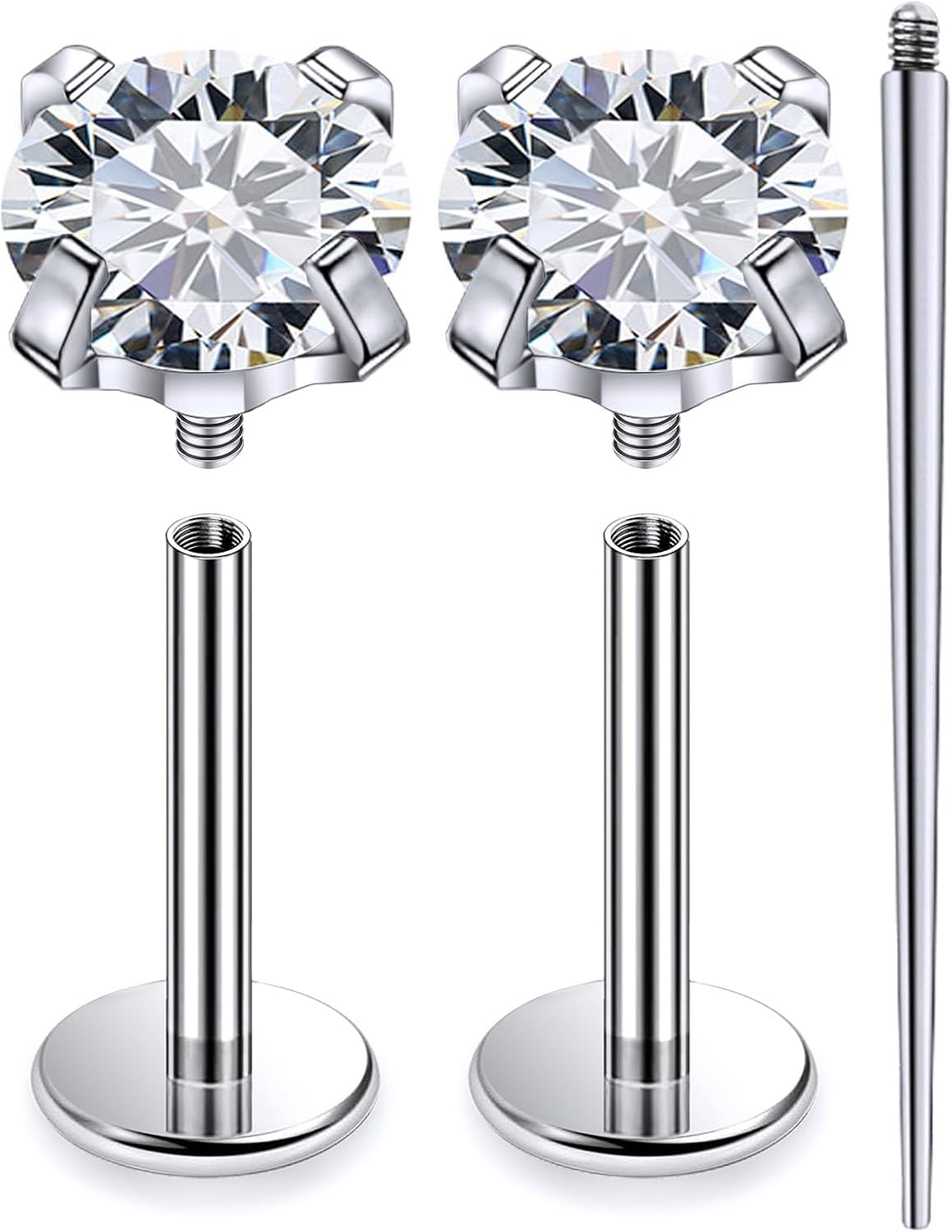 18G 16G 14G Internally Threaded Nose Rings Studs Flat Back Earrings Surgical Steel CZ Nose Rings Stud Tragus Helix Conch Cartilage Earrings Stud Piercing Jewelry For Women Men Hypoallergenic