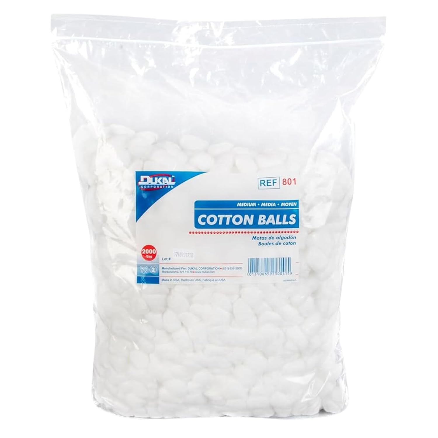Dukal 801 Cotton Ball, Non Sterile, Medium, White, Pack of 4000