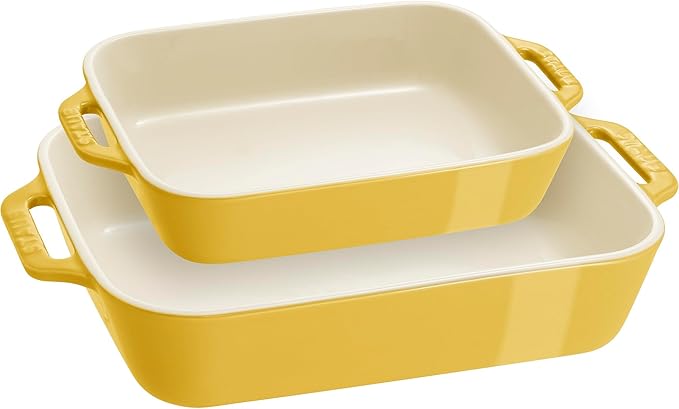 STAUB Conjunto de Assadeiras Retangulares de Cerâmica, 2 Peças, Amarelo, 26,7 cm x 19 cm e 19 cm x 15 cm