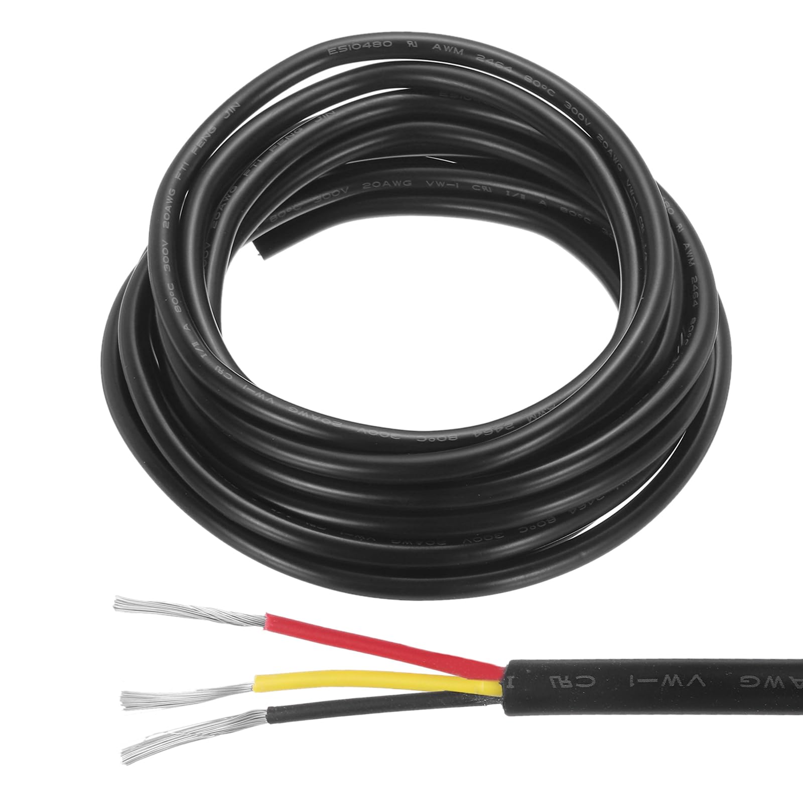 QUARKZMAN Przewód przedłużający Czerwony Czarny Żółty 3-pinowy kabel elektryczny równoległy 20 AWG miedź beztlenowa długość 10 stóp do taśmy świetlnej LED