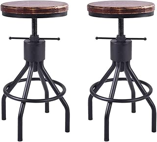VINTAGELIVING Industrial Bar Stool-Set of 2-Swivel Counter Coffee Chair-Extra Pub Height Adjustable 22-30 inch