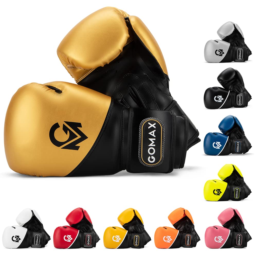 GoMax Leather Boxing Gloves 6,8,10,12,14,16 oz Boxing Gloves for Training Punching bag Sparring, Punching Boxing Bag Gloves Mitts Muay Thai Kickboxing MMA Martial Arts Workout Gloves