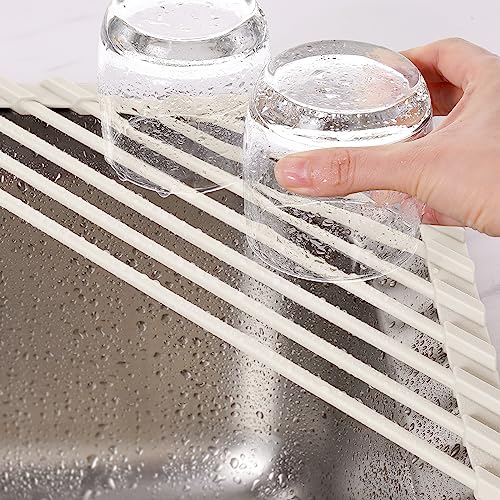 Tomorotec Compact Silicone-Coated Triangle Dish Drying Rack for Sink Corner - Foldable Stainless Steel Over-The-Sink Organizer and Storage Shelf(Cream Color) by Tomorotec - Image 8
