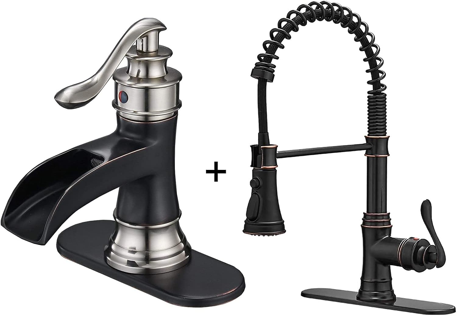 Kitchen Sink Faucet with Pull Out Sprayer 3 Spray Modes Single Handle Singe Lever Bundle Oil Rubbed Bronze Bathroom Faucet Waterfall Single Handle Single Hole Lavatory Faucet
