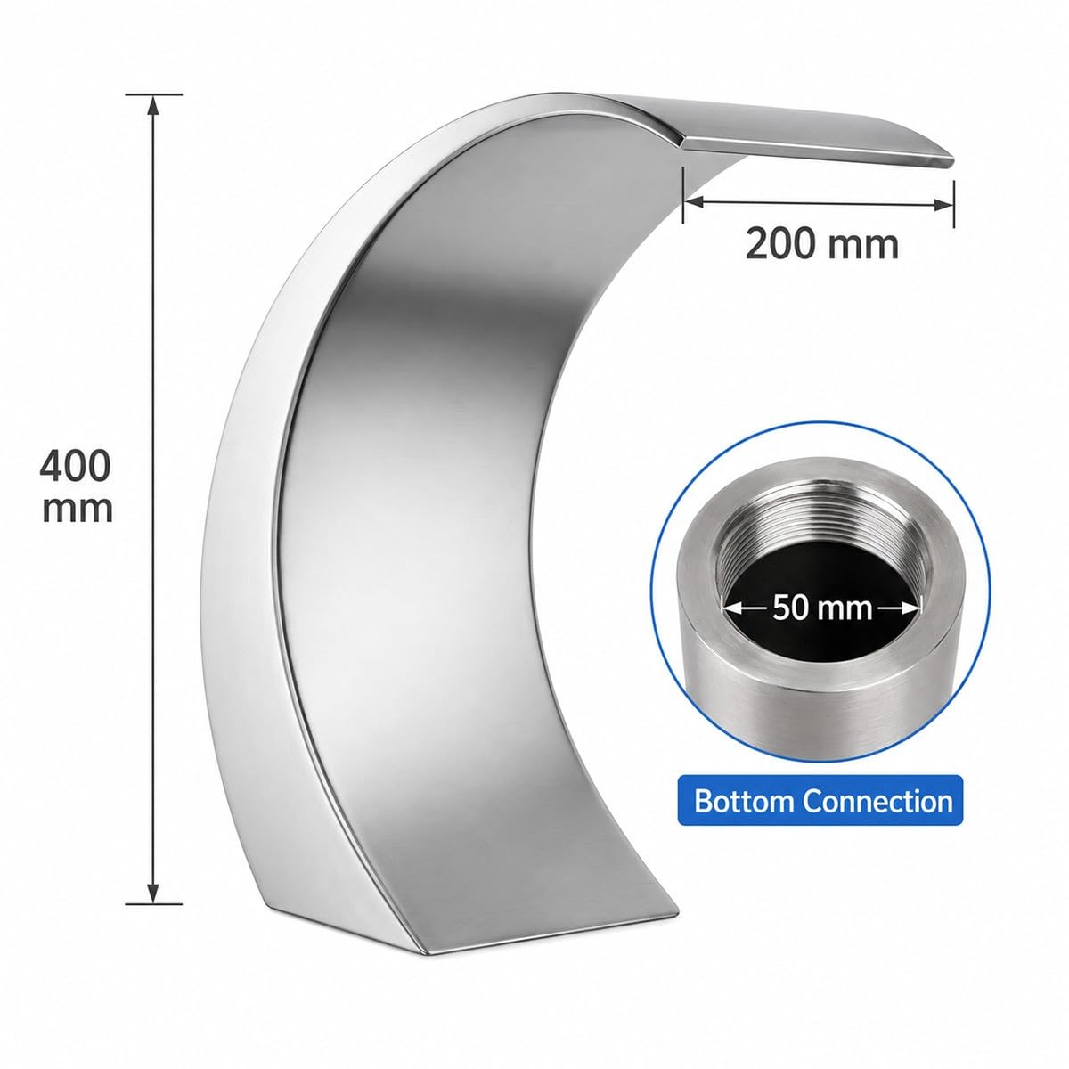 Fontana a Cascata per Piscina 40x20 cm – Doccia a Cascata in Acciaio Inossidabile 304 per Piscine Interrate e Fuori Terra – Cascata da Giardino, Laghetto, Giochi d’Acqua, Esterno