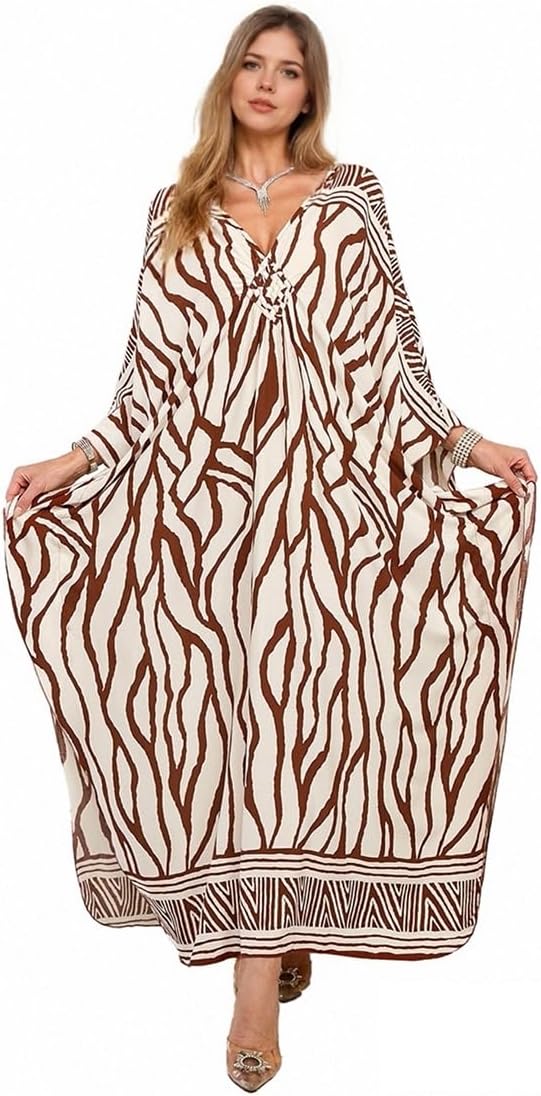 sunforyou Plus Size Kaftan Dresses for Women Loose Batwing Sleeve Bathing Suit Cover Up Lightweight Loungewear