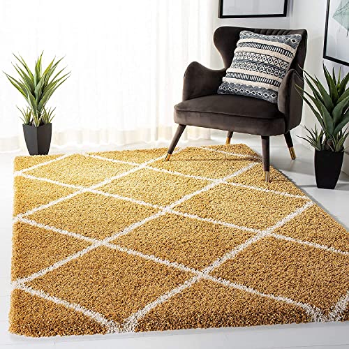 Image of Handmade Shaggy Fur Rectangular Rugs And Carpet For Bedroom, Living Room (5X7 Feet, Gold & Ivory)