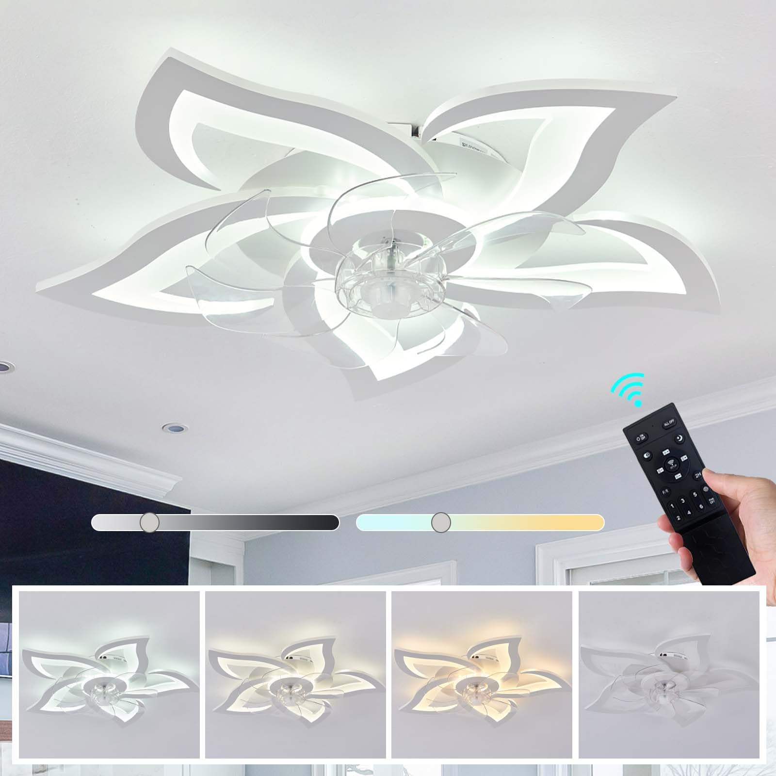 YUNZI Silenzioso Ventilatore da soffitto con Illuminazione LED 80W Dimmerabile con Telecomando, Moderno Lampada per Soggiorno Sala da Pranzo Camera da Letto Cucina,6 velocità, Bianco 85CM