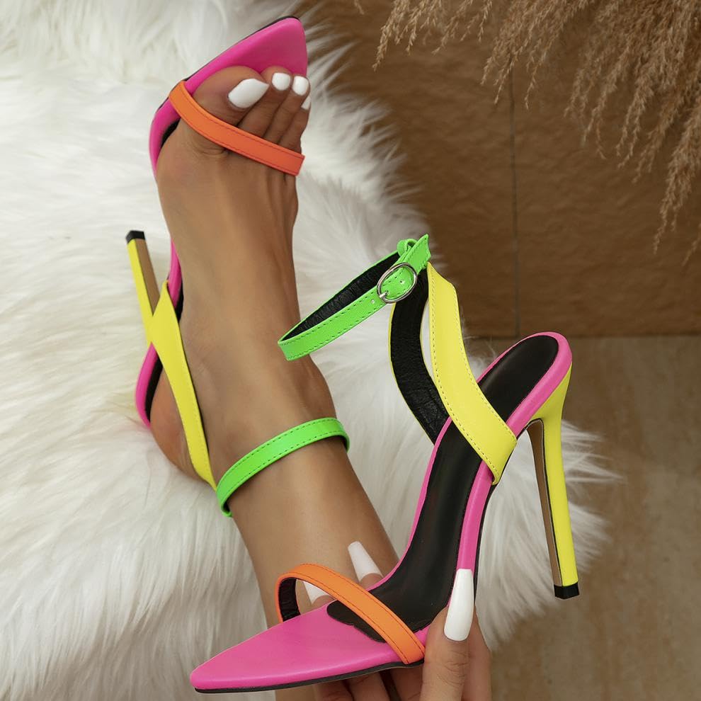 Colorful Stiletto Heels for Women Sexy Open Toe Strappy Sandals Shoes Ankle Strap Pointed Toe Dressy Heels for Party3