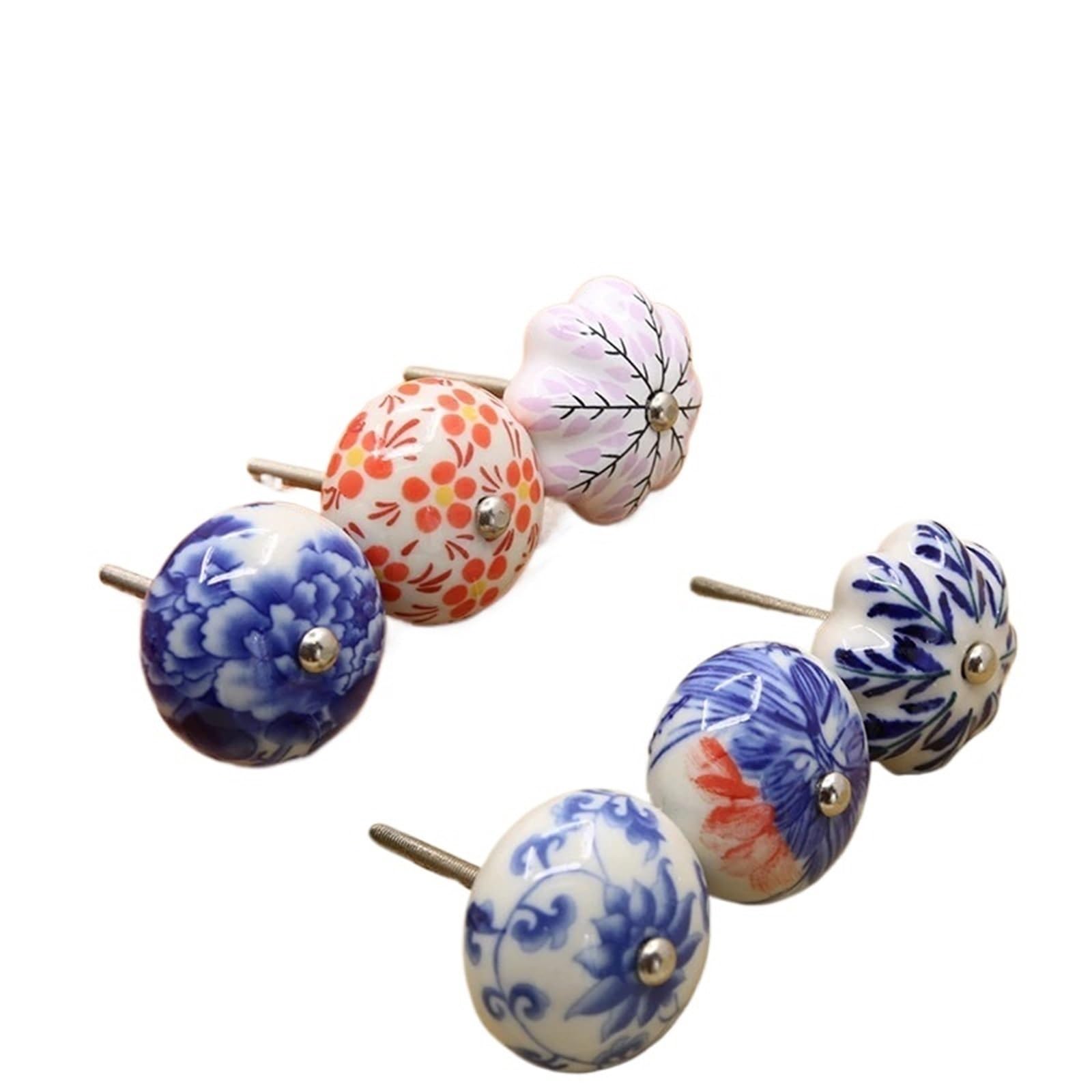 GNYVZXPLQ Ceramic Handle Drawer Knobs, 6 pcs Ceramic Knob Blue and White for Chest of Drawers Cupboard Wardrobe Door(Color 1)