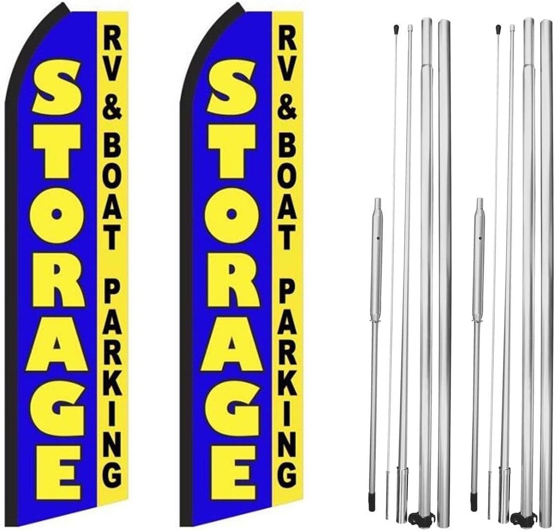 Storage Rv & Boat Parking Feather Flag | 3ft W x 11.5ft H | Durable Super-Knit Polyester | Outdoor Advertising Banner Flag for Promotions