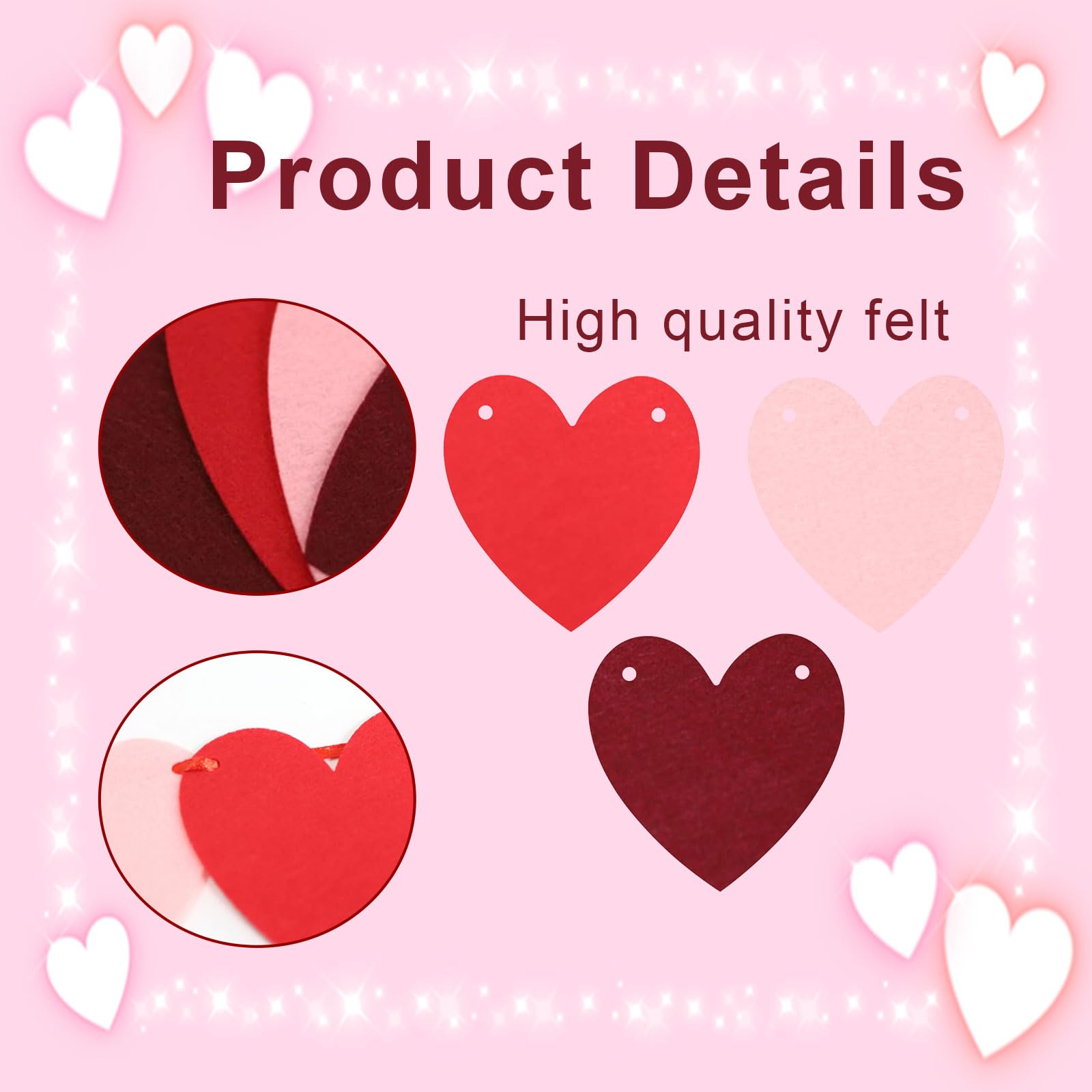 Valentines Bunting, Valentines Day Decoration Banner, Red and Pink Heart Shape Hanging Decoration - Image 3
