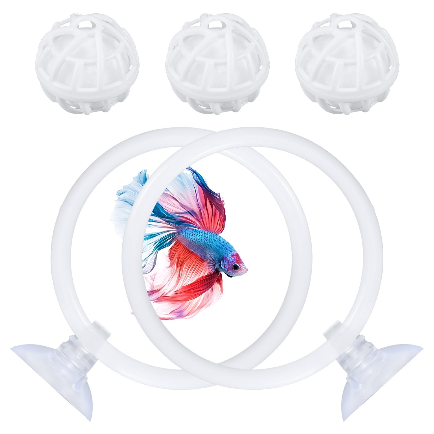 2pcs Betta Fish Exercise Ring and Filter Balls Set