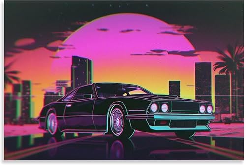 Póster nostálgico de neón de los años 80 con ondas de vaporwave Synthwave para decoración de pared, lienzo para sala de estar, dormitorio,