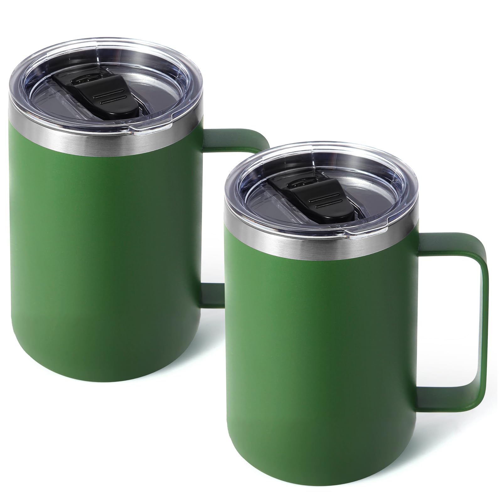 Volhoply 470ml (16oz) Insulated Coffee Mug with Lid and Straw, Stainless Steel Travel Mugs with Handle, Double Wall Vacuum Leak Proof Coffee Tumbler Cup (Army Green,2)
