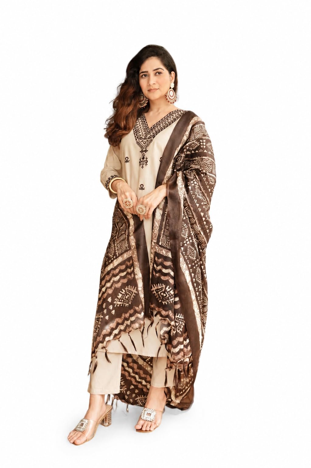 Women Embroidered Cotton Kurta Pant Ensemble with Premium Dupatta Festive Ethnic Apparel Set-image-21