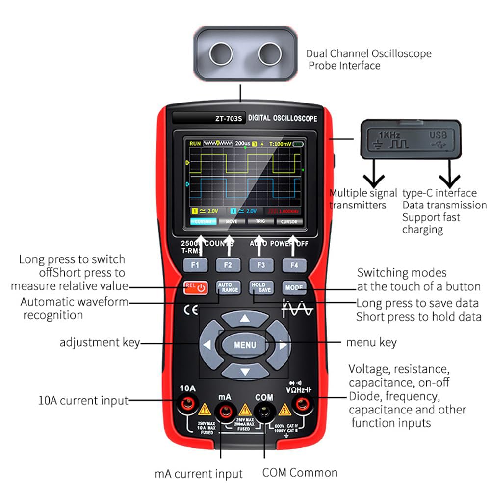 Multimetro digitale 3in1 Larghezza di banda 50 MHz Frequenza di campionamento 280 MS Memorizzazione dati forma d'onda PC Generatore di segnale oscilloscopio a doppio