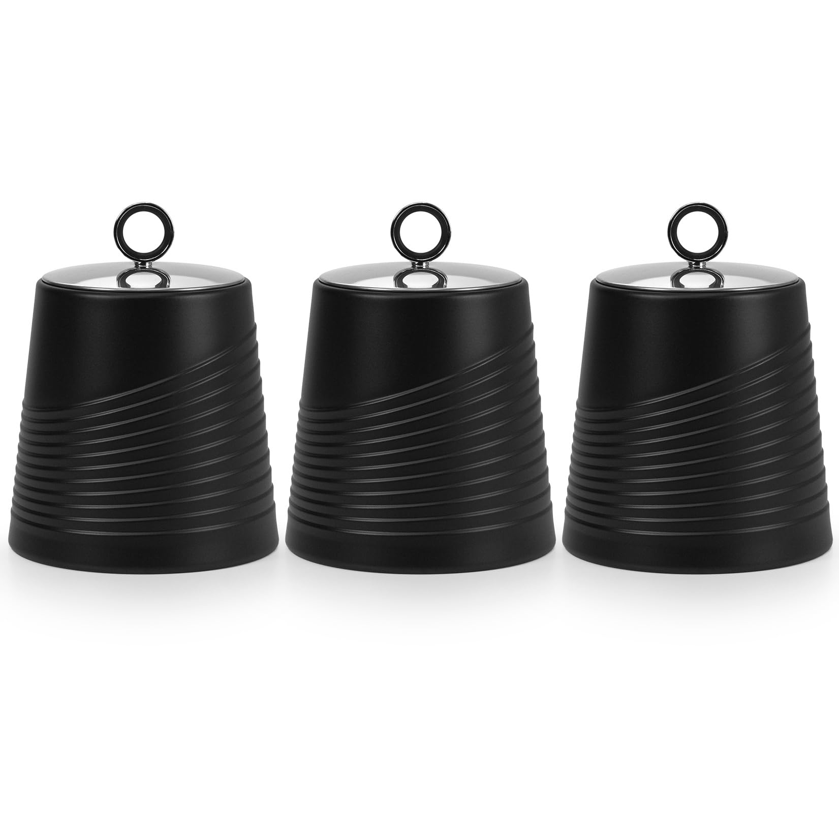 Ehc Tea, Coffee, Sugar Canister Set - Black Tea Sugar Coffee Canisters Set, Kitchen Storage Jars With Lids Airtight, Containers Canisters Jars Set Of 3, Black