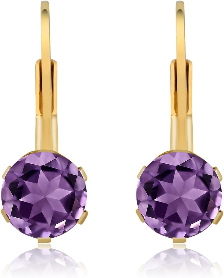 Gem Stone King 1.50 Cttw Purple Amethyst Leverback Earrings for Women | 18K Yellow Gold Plated Silver | Gemstone Birthstone | Round 6MM - Image 2
