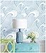 Blooming Wall CPS030 Peel&Stick Handpainting Seamless Blue White Waves Sea Sprays Self-Adhesive Prepasted Wallpaper Wall Mural (17.7“x118”)