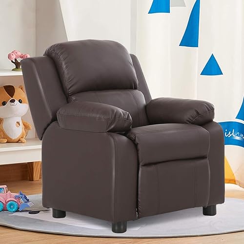 Miniatura 28 de ReunionG Sofá reclinable para niños, sillón de cuero para niños con reposapiés, reposacabezas, silla reclinable de juegos para sala de estar,
