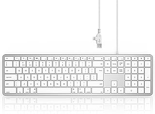Seenda Wired Keyboard for Mac OS, Slim External Full-size Keyboard with Numeric Pad & USB A and Type C 2-in-1 Connector for Apple Mac, iMac, MacBook Pro/Air/Mini, UK Qwerty Layout - White and Silver