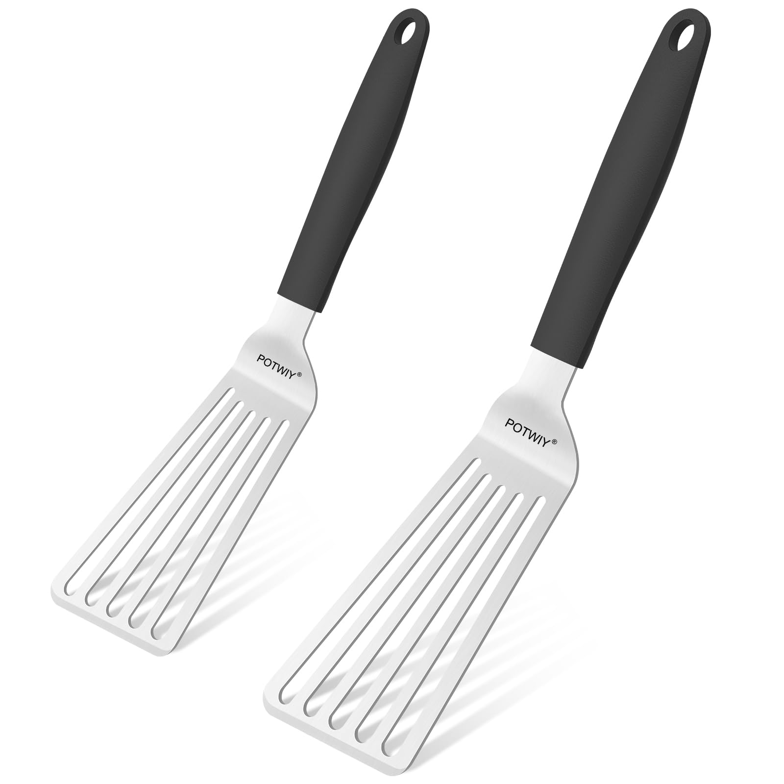 Pfannenwender-Set, Edelstahl, 33,8 cm groß und 28,7 cm, kleiner Schlitz-Fischwender mit Silikongriff, Metallspatel für Küche, Grillen, Kochutensilien, Flipper für Fisch, Ei, Pfannkuchen (2