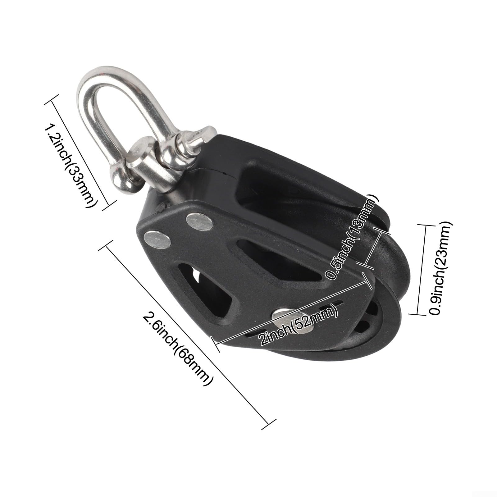 2 bozzelli singoli in nylon resistente con sistema di cuscinetti per una rotazione fluida, progettati per applicazioni marine e barche a vela, supporta linee fino a 10 mm e capacità di carico 460 kg