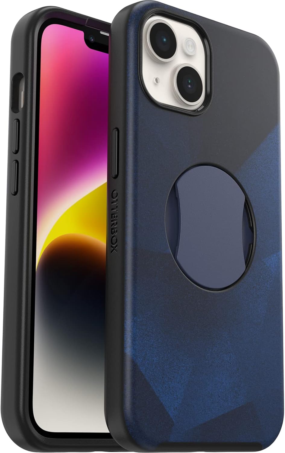 OtterBox iPhone 14 and iPhone 13 OtterGrip Symmetry Series Case - BLUE STORM (Blue), built-in grip, sleek case, snaps to MagSafe, raised edges protect camera & screen
