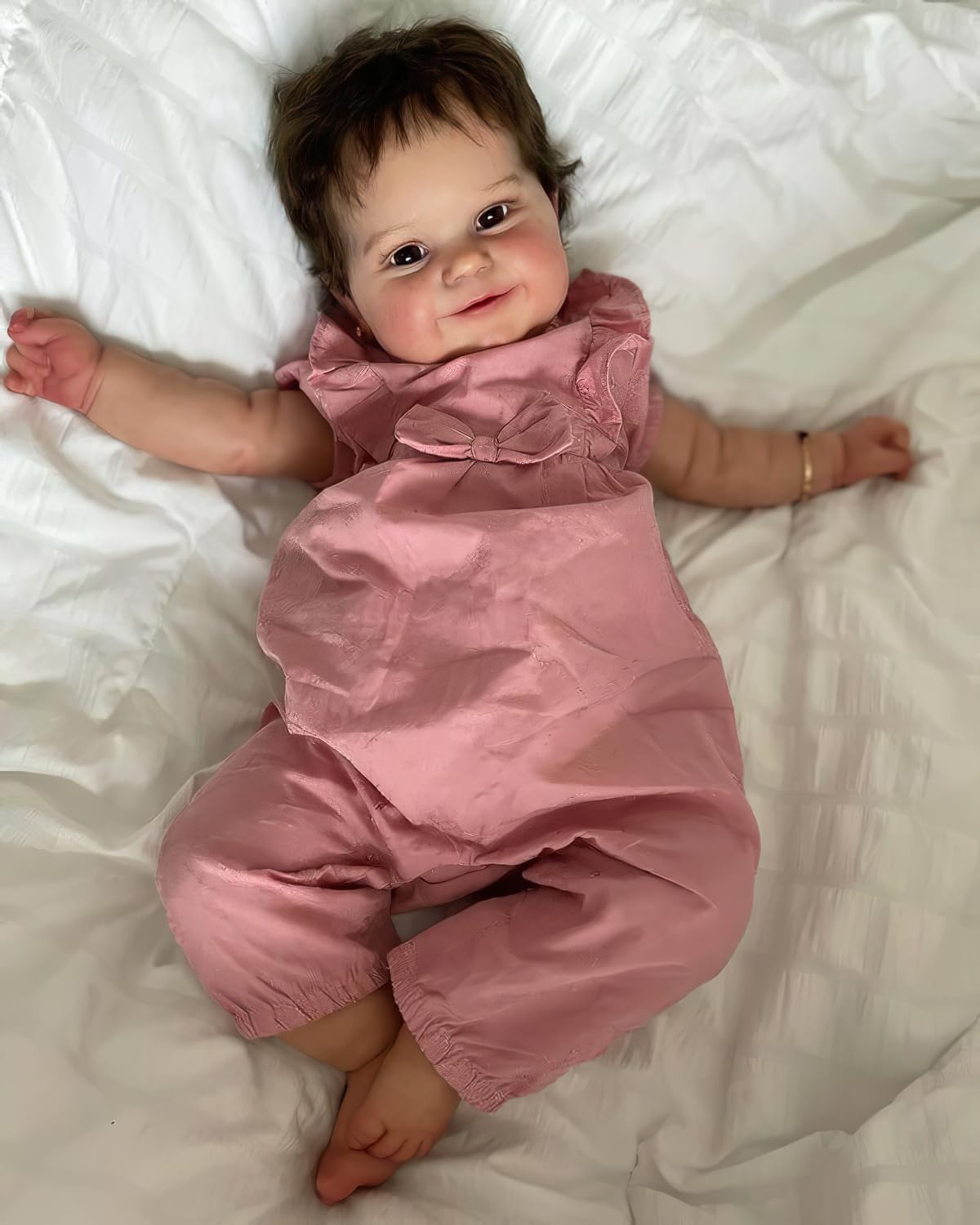 TERABITHIA 24 Inch 3-6 Month Real Baby Size Hand Rooted Hair Sweet Smiling Realistic Newborn Baby Dolls Bed Time Playmates Lifelike Reborn Toddler Girl Doll that Look Real and Feel Real