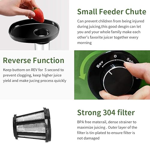 Miniatura 3 de CIRAGO Juicer Machines, extractor de masticación lenta de dos velocidades, fácil de limpiar, motor silencioso, exprimidor de prensa en frío para