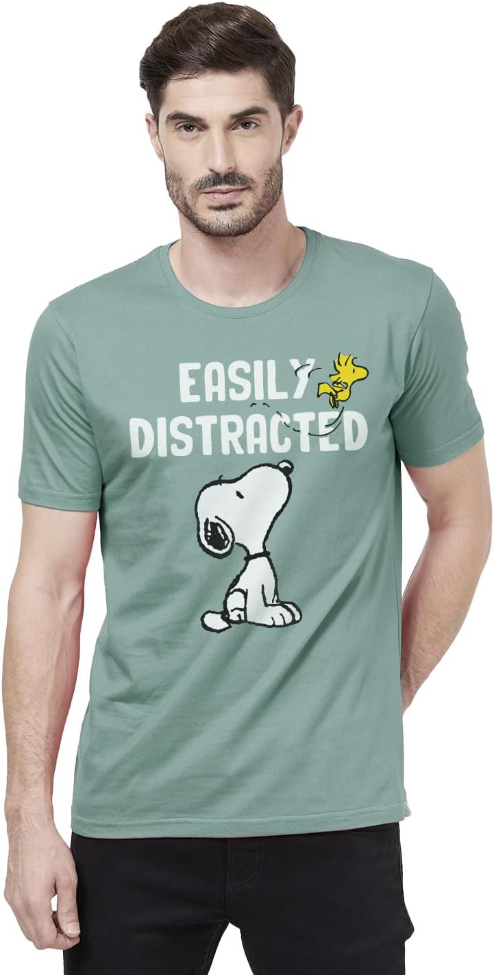 RedwolfEasily Distracted Peanuts Official Cotton Half Sleeve T-Shirt (Sage Green)