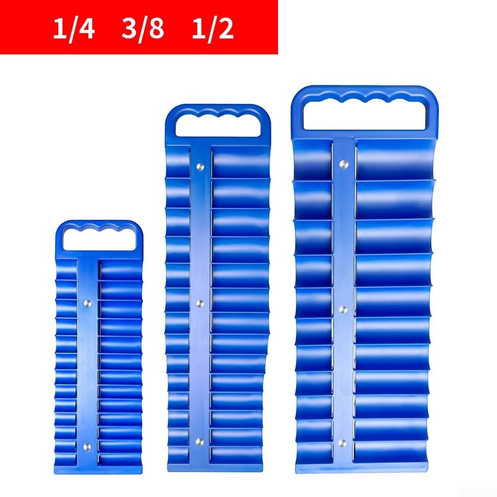 Organizador de enchufes, bandeja de almacenamiento magnética de 76 piezas, soporte de 1/4 3/8 1/2 pulgadas para almacenamiento de herramientas de taller de garaje (3 piezas)