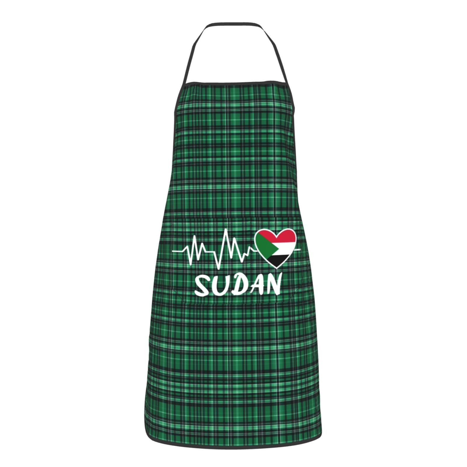 nopicsn Sudan Heartbeat Apron for cooking with Pockets Women Men Kitchen Chef Funny Aprons